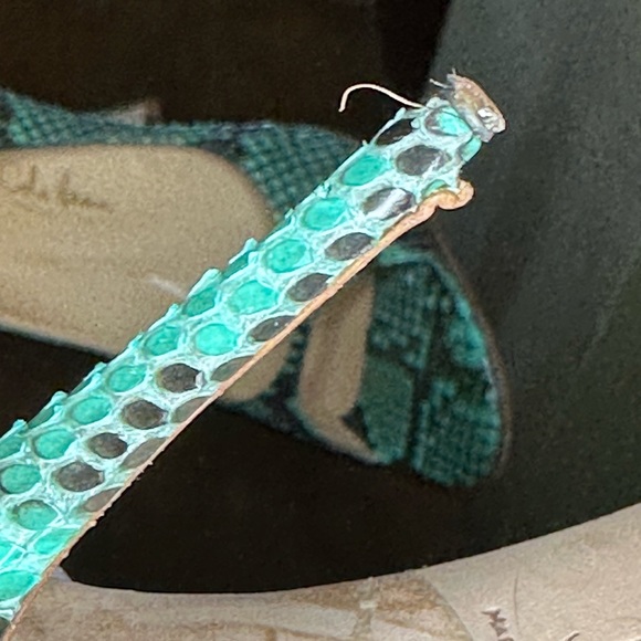 Cole Haan Real Snakeskin 8 1/2 Teal Open Toe Pumps - Picture 7 of 14